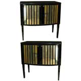 Pair of Black Opaline & Bronze Mirror Covered Commodes