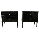 Pair of Black Lacquer 2-Drawer Commodes