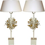 A Pair of Painted Stylized Lemon Tree Table Lamps.