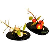 A Pair of Signed Colored Ivory Japanese Fruit Sculptures.