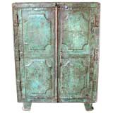 A Bold and Well-Patinated French Industrial 2-Door Blue-Green Painted Iron Cabinet