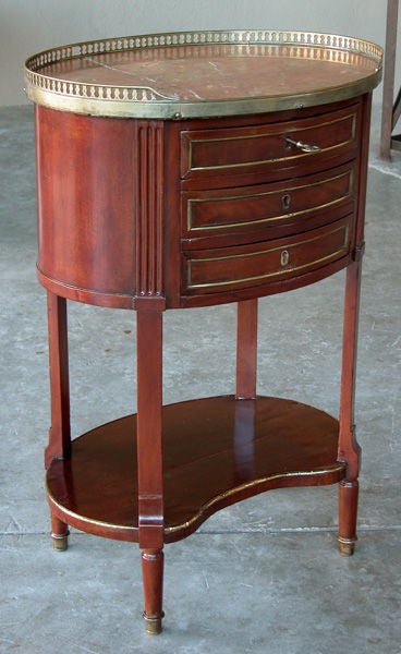 A French Directoire Style 3-Drawer Bouilotte Table w/Marble Top