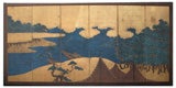 Antique A Serene Japanese Edo Period 6-Panel Painted Screen