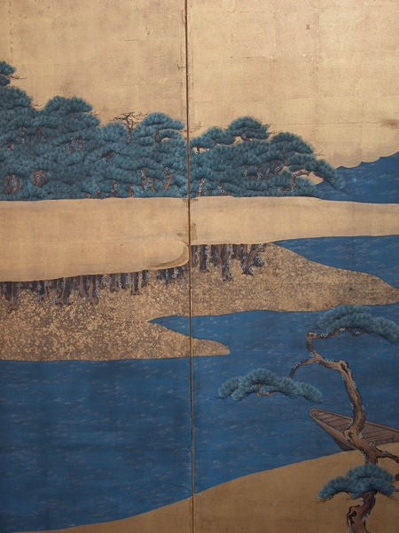 A Serene Japanese Edo Period 6-Panel Painted Screen