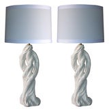 A Pair of American 1970's Gessoed Plaster Faux Bois Lamps