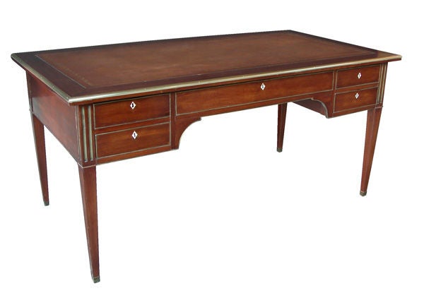 A French Napoleon III Brass Inlaid Mahogany Partner's Desk