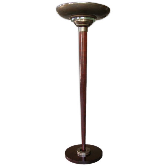 A Tall & Striking French Art Deco Mahogany Torchiere/Floor Lamp