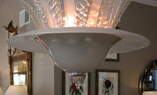 An Italian Art Deco Clear and Frosted Glass 6-Light Chandelier 4