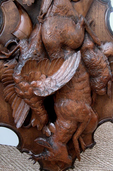 A German Black Forest Carved Applique of Hunting Trophies