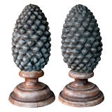 Unusual & Massive Pair of French Concrete Pinecone-Form Finials