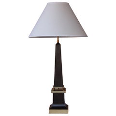 A Sleek French 1940's Black Painted Tole Obelisk-Form Lamp