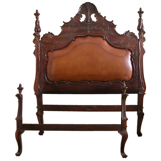 A Rare & Exceptional Portuguese Colonial Carved Rosewood Bed with Head and Footboard