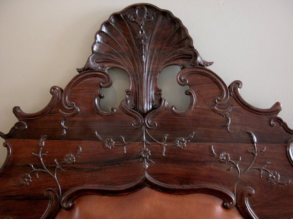A Rare & Exceptional Portuguese Colonial Carved Rosewood Bed with Head and Footboard In Excellent Condition In San Francisco, CA