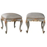 An Elegant Pair of Italian Rococo Style Pale Blue Painted Stools
