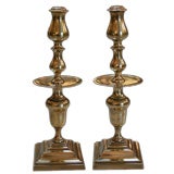 Antique A Boldly-Scaled Pair of Dutch Baroque Style Brass Candlesticks