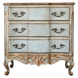 A Graceful German Rococo Style Pale Aqua Painted 3-Drawer Chest