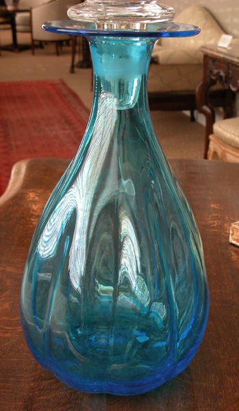 Shapely Pair of Italian 1960's Aqua-Colored Bottle Vases; Murano 1