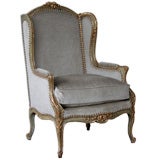 Antique Graceful French Rococo Style Celadon Painted Confessional Chair