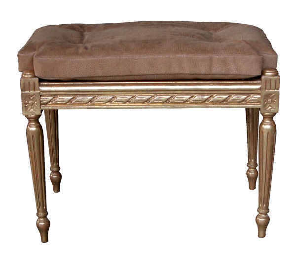 An Elegant French Louis XVI Style Giltwood Rectangular Bench