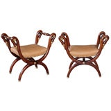 A Pair of French Directoire Carved Mahogany Curule-Form Benches