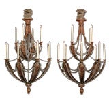 Vintage A Massive Pair of French 1970's  Gray Painted & Gilt Chandeliers