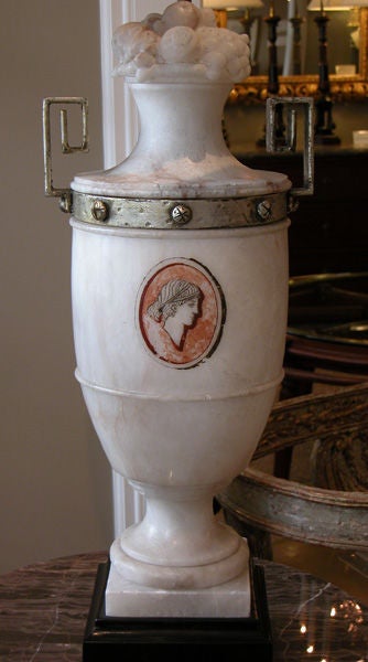 A Large-Scaled Italian Neoclassical Style Carved Alabaster Lamp