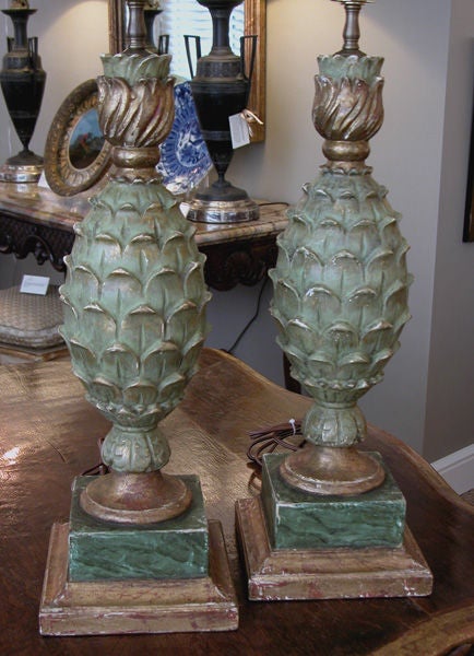 A Fanciful Pair of Italian Neoclassical Style Pineapple Lamps