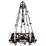 A Boldly-Scaled Belgian Hand-Forged Wrought Iron Chandelier