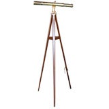 Antique An English Brass Telescope Raised on Wooden Tripod Stand