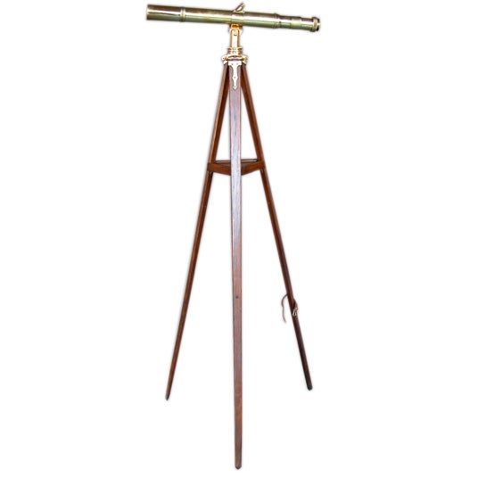 An English Brass Telescope Raised on Wooden Tripod Stand