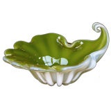 Retro Striking Italian Mid-Century Chartreuse &Aqua Glass Bowl, Murano