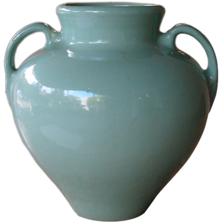 Large-Scaled American Pottery Aqua-Glazed Urn For Sale