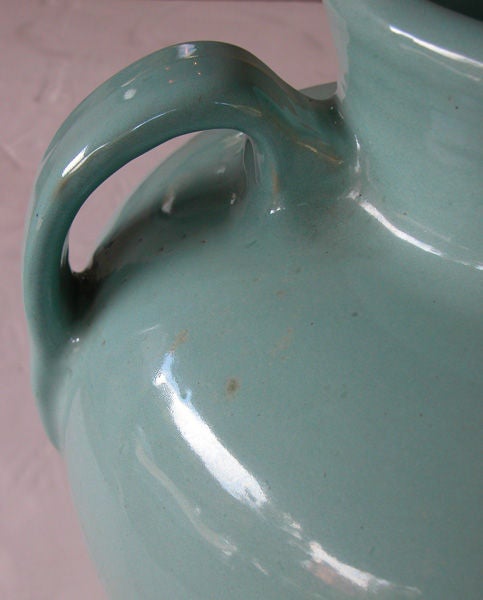 20th Century Large-Scaled American Pottery Aqua-Glazed Urn For Sale