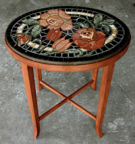 A Well-Executed Italian Marble Mosaic Oval Panel on Stand