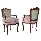 A Pair of Italian Rococo Crimson Painted Open Arm Chairs