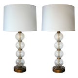 A Pair of American Clear Crackled Glass Lamps by Paul Hanson