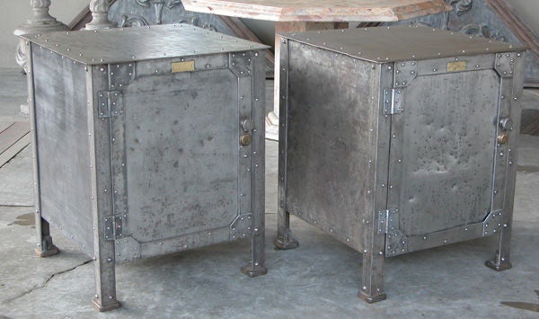 A Robust Pair of American Industrial Single-Door Iron Cabinets