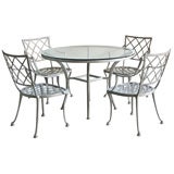 An American 1960's Five Piece Aluminum Patio Set with Glass Top by Brown Jordan