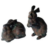 A Delightful and Well-Patinated Pair of Japanese Iron Rabbits