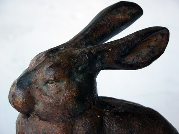 A Delightful and Well-Patinated Pair of Japanese Iron Rabbits 2
