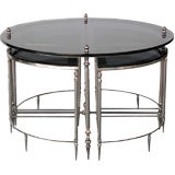 American Nickel-Plated Circular Cocktail Table w/Nesting Tables