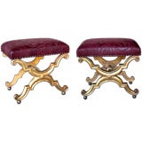 A Graceful Pair of English Regency Carved Giltwood Benches