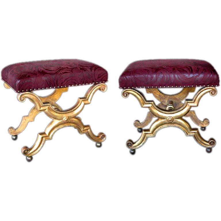 A Graceful Pair of English Regency Carved Giltwood Benches