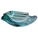 A Boldly-Scaled Italian Shell-Form Bowl of Clear Aqua Glass