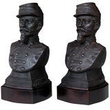 Handsome Pair of French Napoleon III Cast Iron Busts of Soldiers