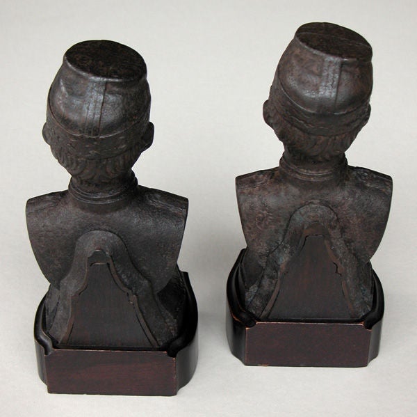 Handsome Pair of French Napoleon III Cast Iron Busts of Soldiers