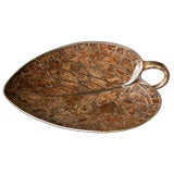 A French Art Nouveau Bronze Leaf-Form Bowl w/Burlwood Inlay