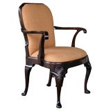 A Handsome English Queen Anne Style Carved Mahogany Armchair with Bold Scallop Shell Motif