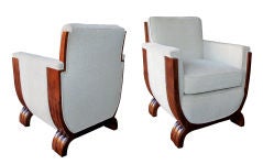 A Chic & Boldly-Scaled Pair of Danish Art Deco Mahogany Bergeres