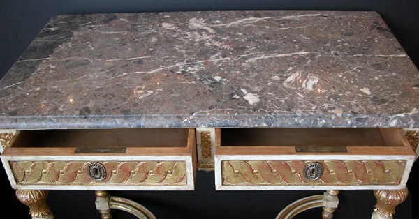 Elegant Danish Neoclassical Style Ivory Painted & Parcel Gilt 2-Drawer Console